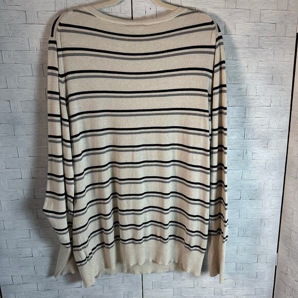 Worthington light rate striped sweater swoop gold silver black plus size - Picture 2 of 8